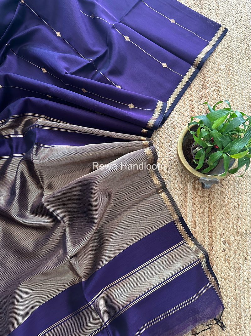 Dark Purple Lining Butti Shaded Maheshwari Saree SBS079
