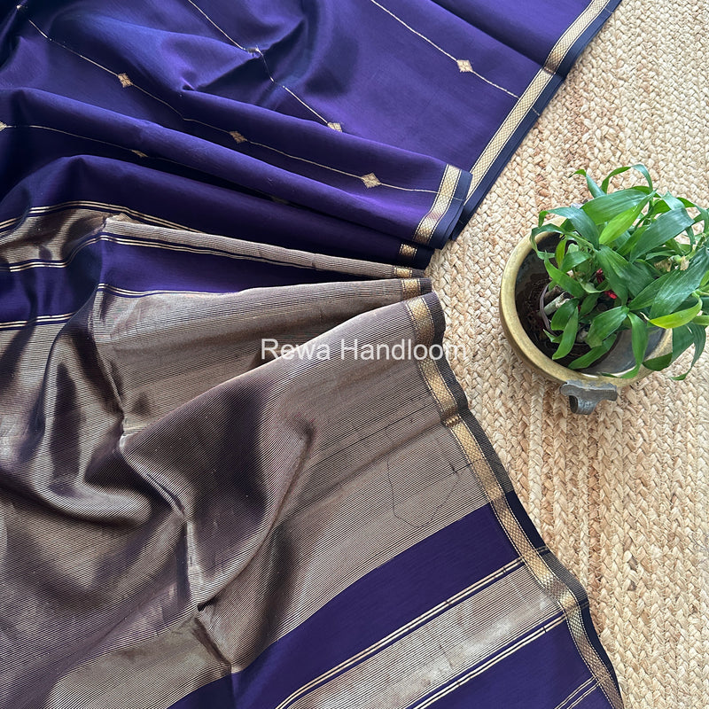 Dark Purple Lining Butti Shaded Maheshwari Saree SBS079