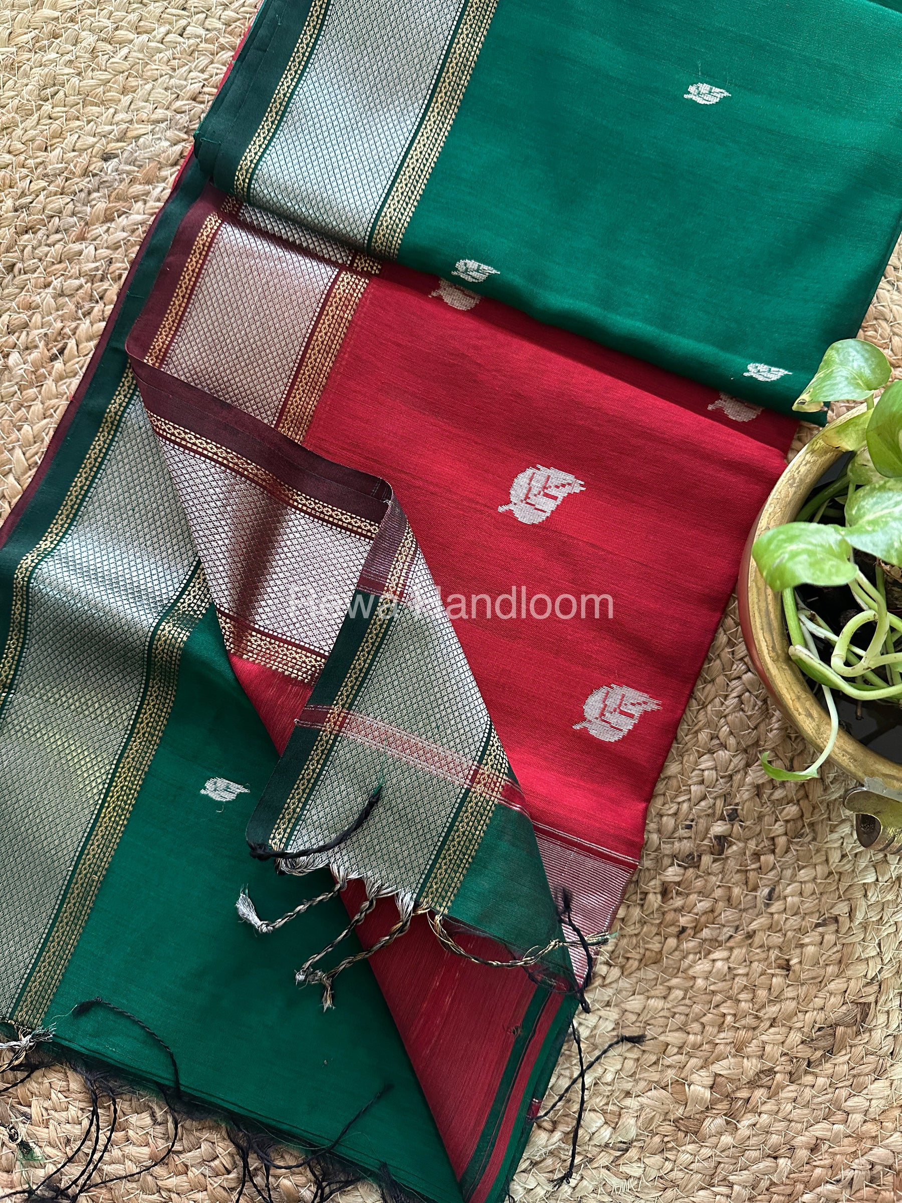 Maheshwari Green-Maroon Silver Zari Sarees-SPS-030