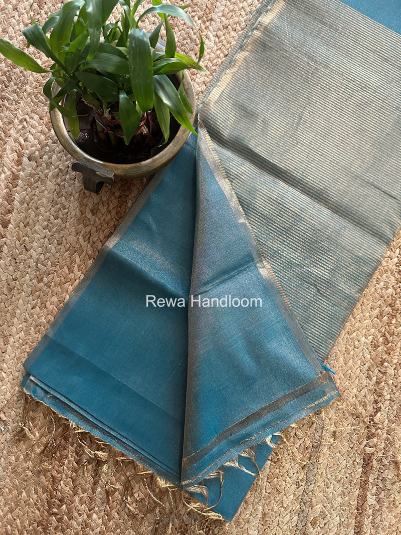 Maheshwari Teal Blue Tissue Saree TS053