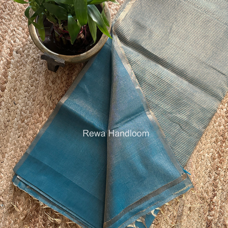Maheshwari Teal Blue Tissue Saree TS053