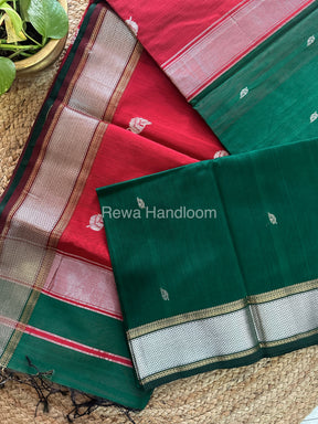 Maheshwari Green-Maroon Silver Zari Sarees-SPS-030