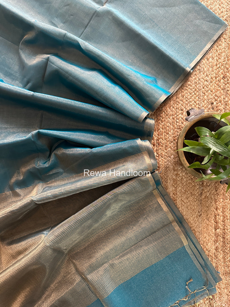Maheshwari Teal Blue Tissue Saree TS053