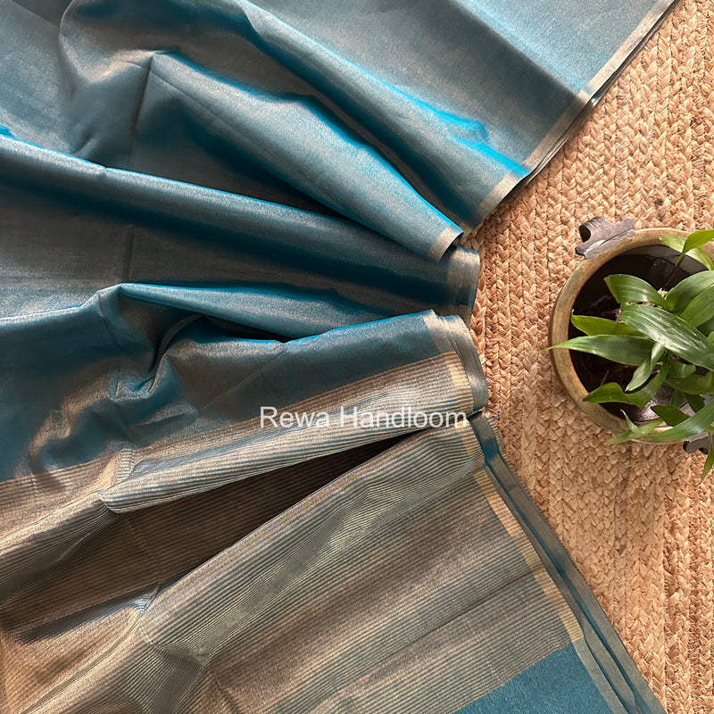 Maheshwari Teal Blue Tissue Saree TS053
