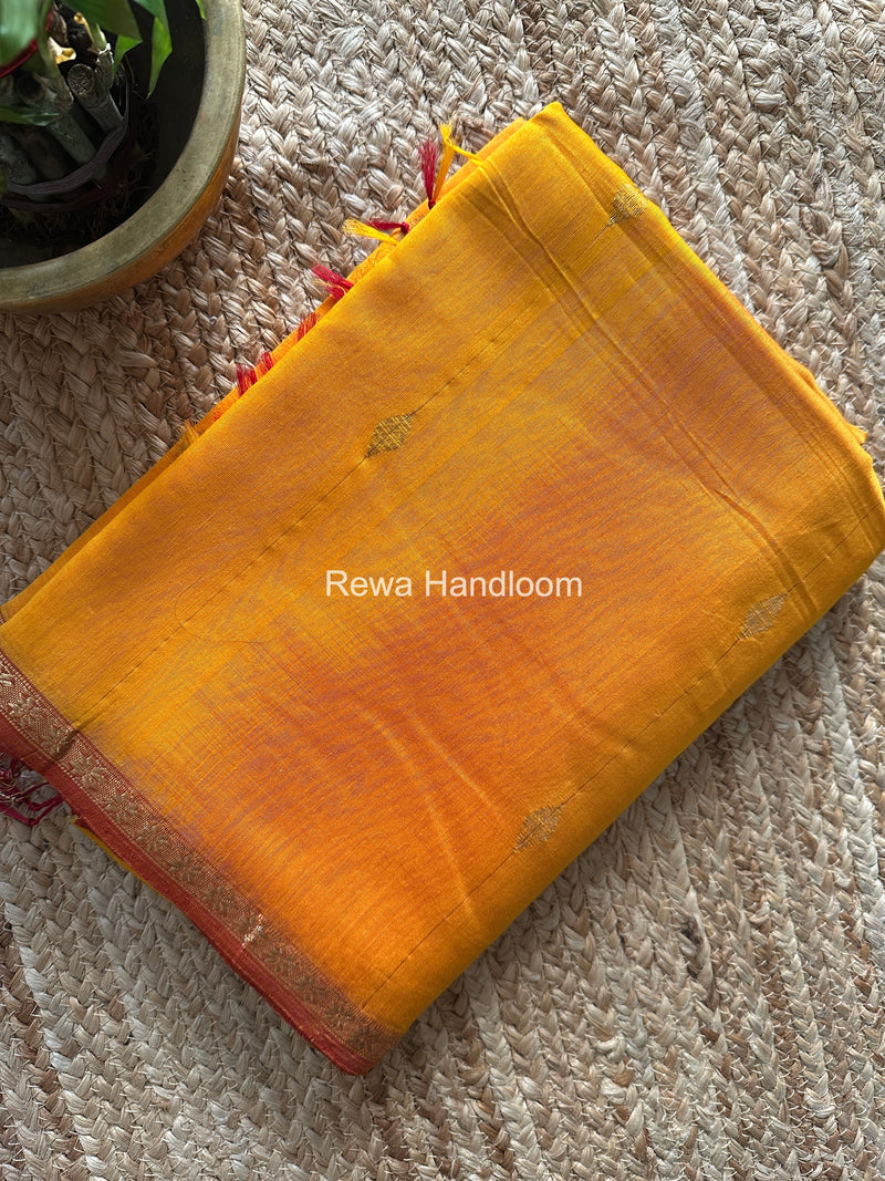 Golden Yellow Lining Butti Shaded Maheshwari Saree SBS0102