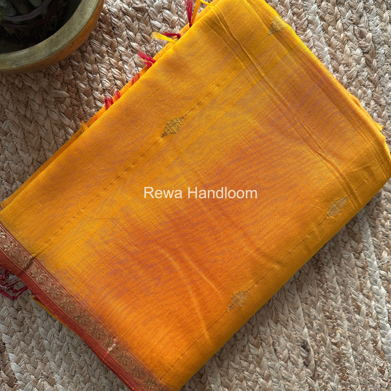 Golden Yellow Lining Butti Shaded Maheshwari Saree SBS0102