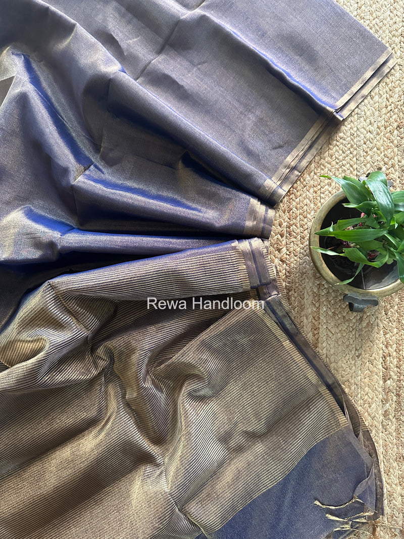 Maheshwari Blue Tissue Saree TS035 Rewa Handloom