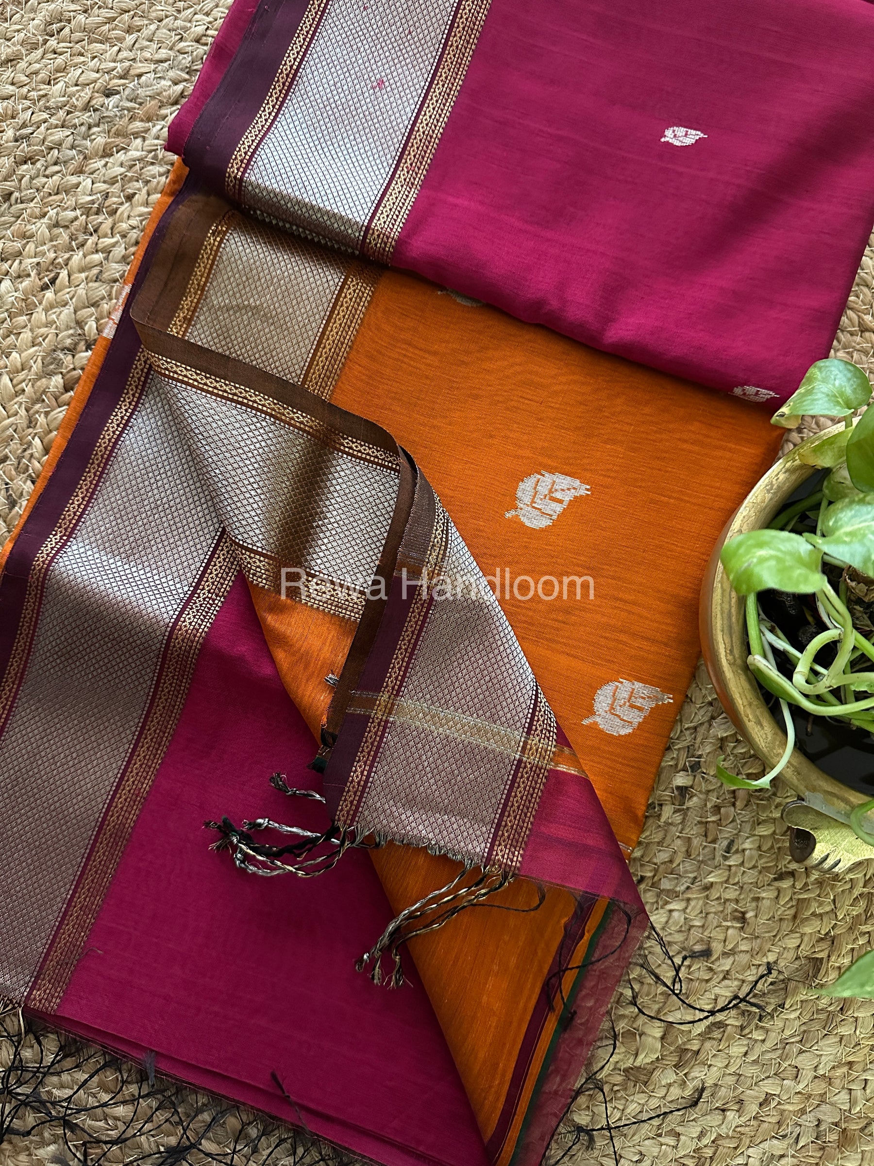 Maheshwari Magenta-Orange Silver Zari Sarees-SPS-013