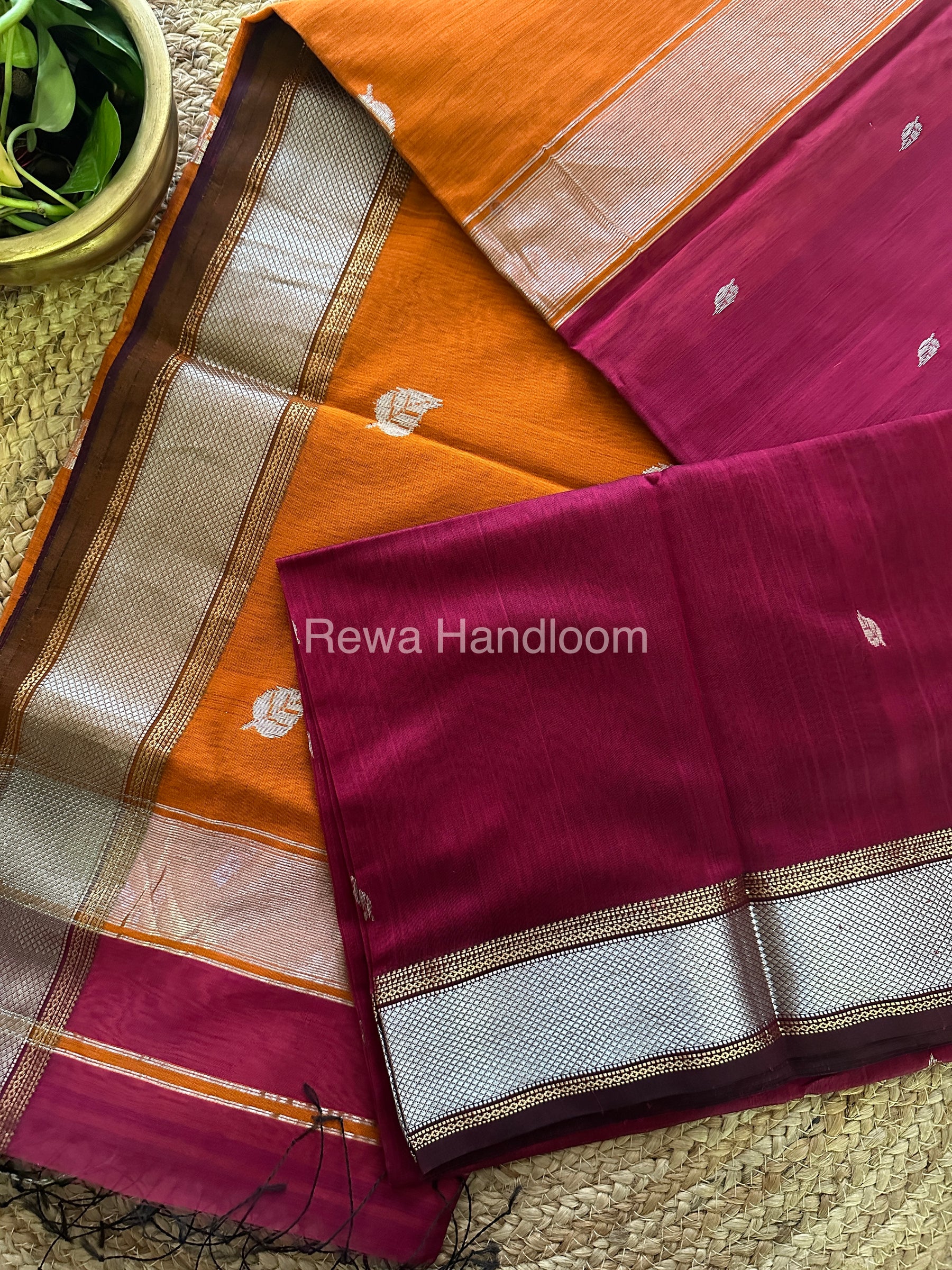 Maheshwari Magenta-Orange Silver Zari Sarees-SPS-013