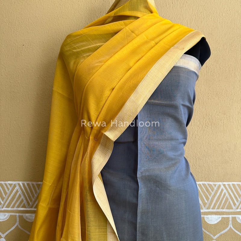 Maheshwari Grey-Yellow Tissue Buta Dress Material TPT07