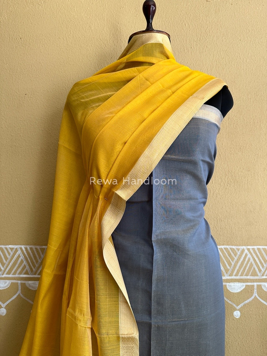 Maheshwari Grey-Yellow Tissue Buta Dress Material TPT07