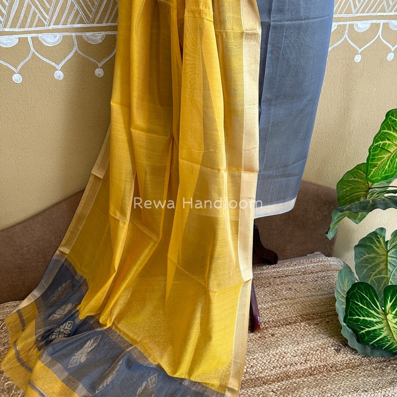 Maheshwari Grey-Yellow Tissue Buta Dress Material TPT07
