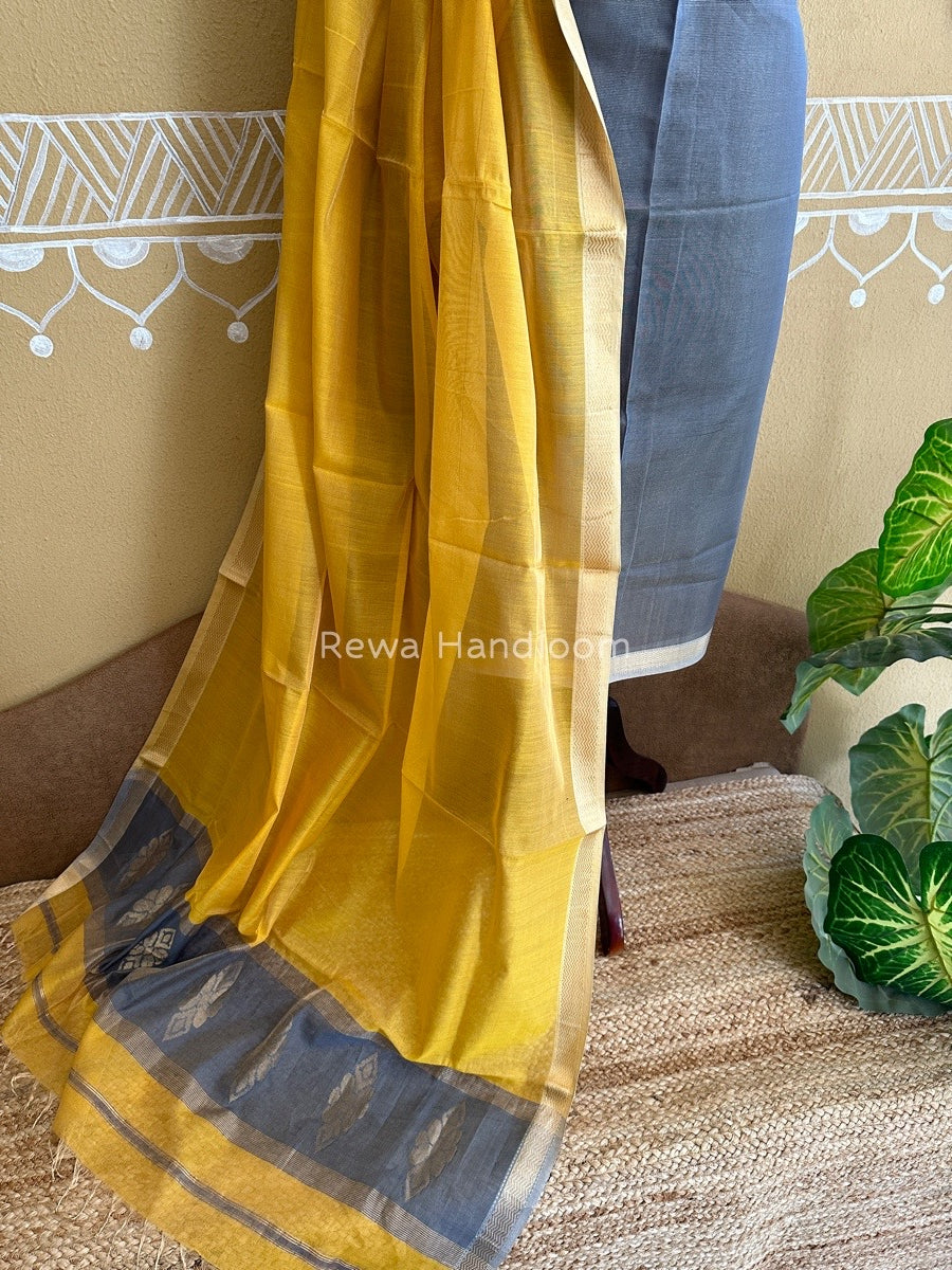 Maheshwari Grey-Yellow Tissue Buta Dress Material TPT07