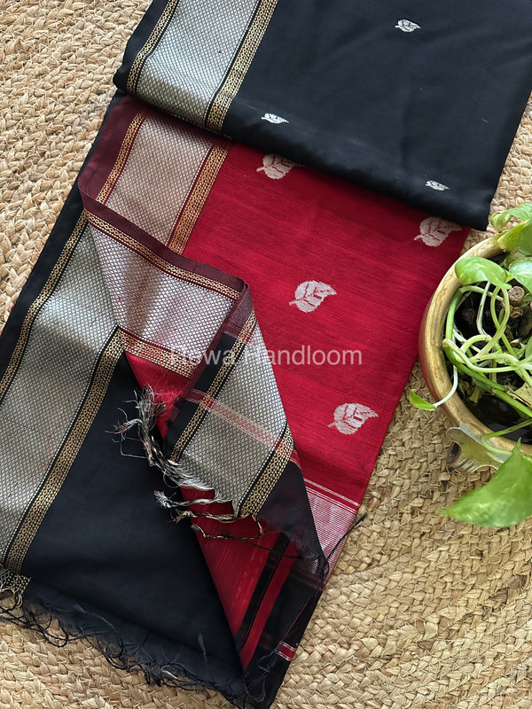 Maheshwari Black-Maroon Silver Zari Sarees-SPS-05