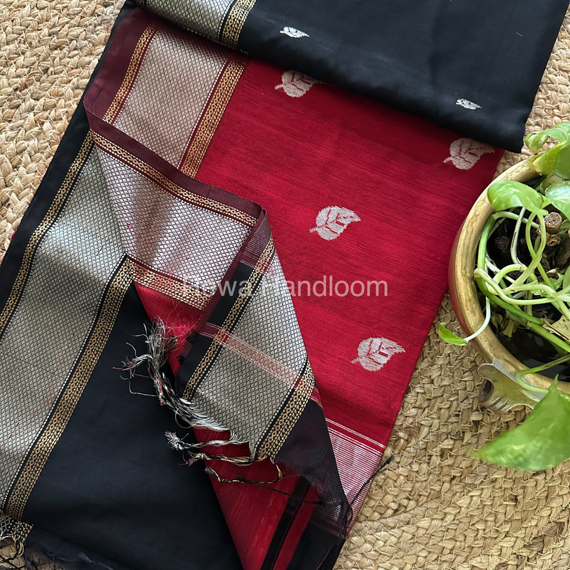 Maheshwari Black-Maroon Silver Zari Sarees-SPS-05