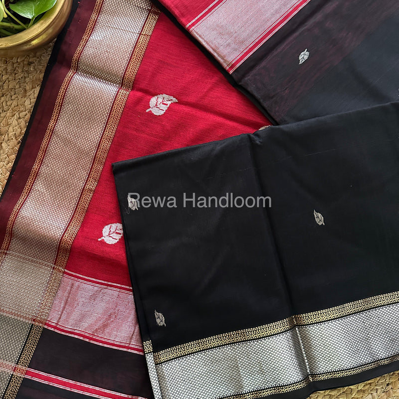 Maheshwari Black-Maroon Silver Zari Sarees-SPS-05