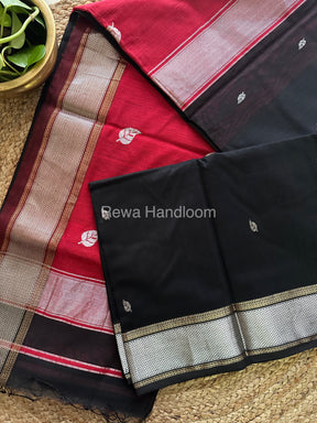 Maheshwari Black-Maroon Silver Zari Sarees-SPS-05