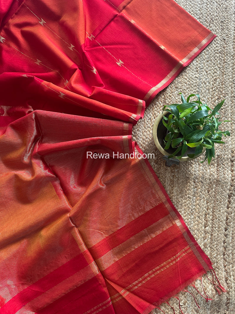 Red Lining Butti Shaded Maheshwari Saree SBS0104
