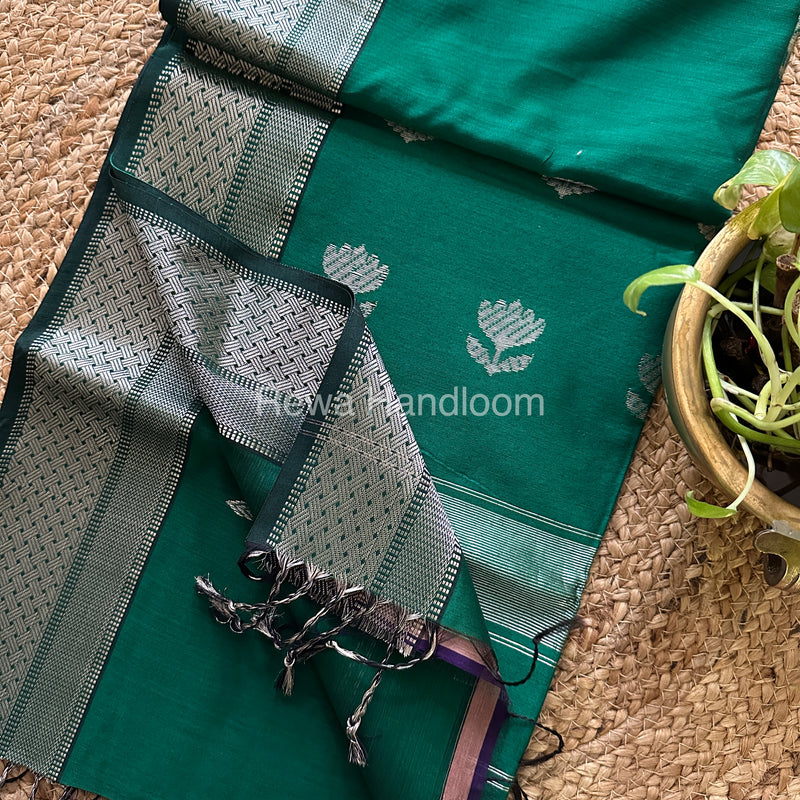 Maheshwari Green Silver Zari Saree-SPS-03