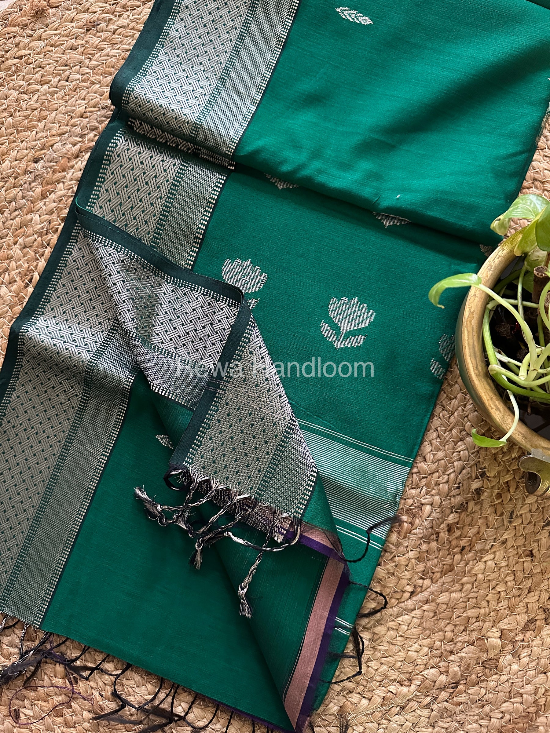 Maheshwari Green Silver Zari Saree-SPS-03