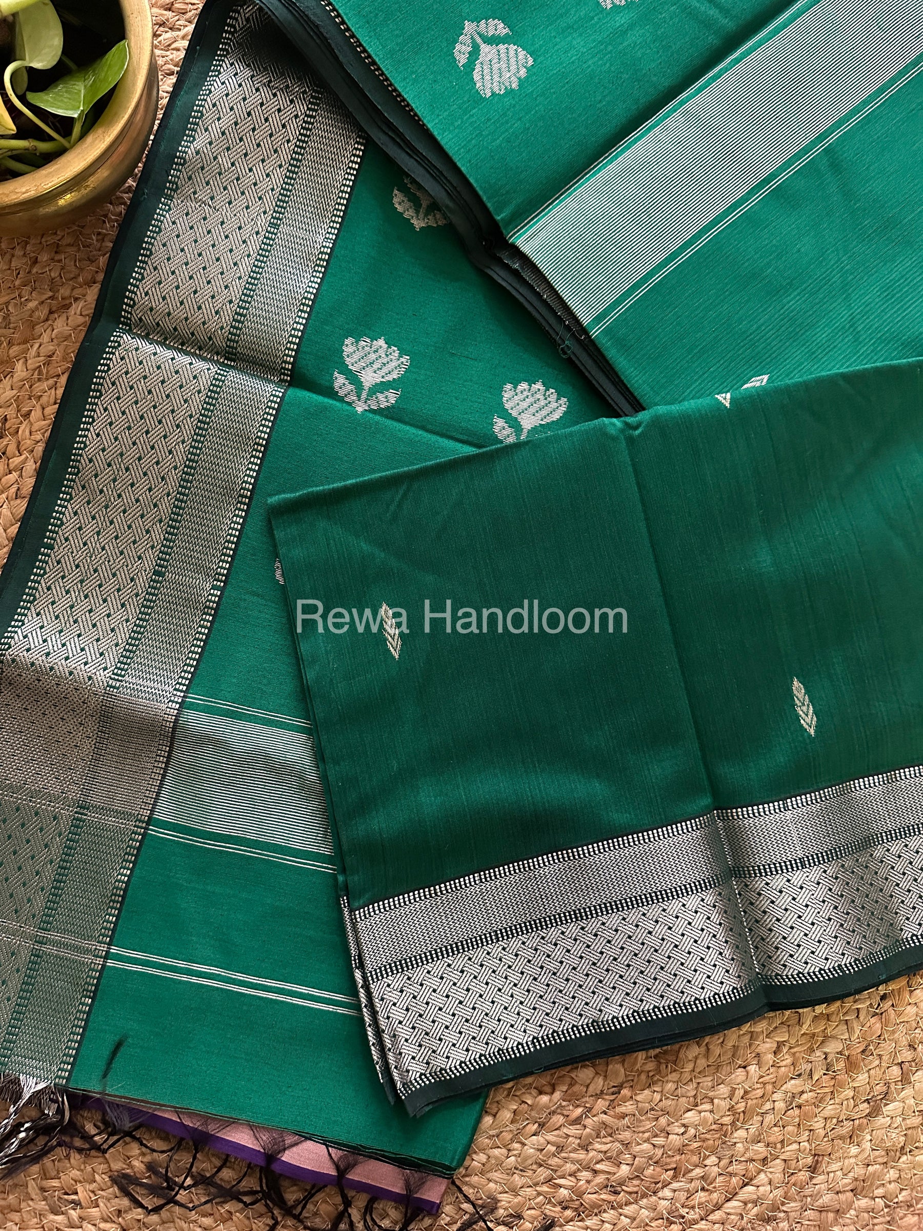 Maheshwari Green Silver Zari Sarees-SPS-03