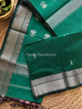 Maheshwari Green Silver Zari Sarees-SPS-03