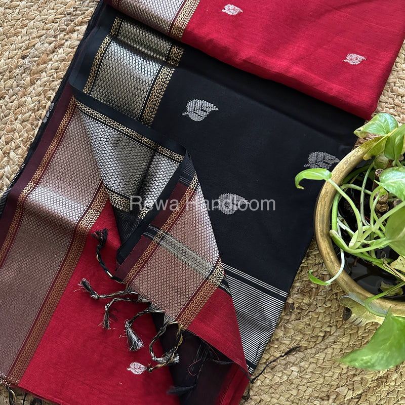 Maheshwari Maroon-Black Silver Zari Saree SPS-02