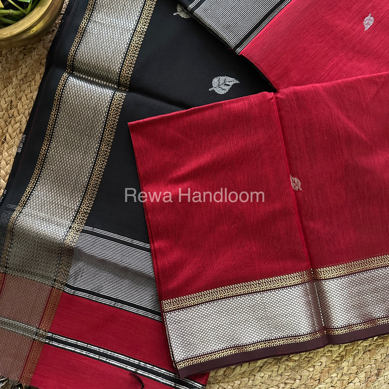 Maheshwari Maroon-Black Silver Zari Saree-SPS-02