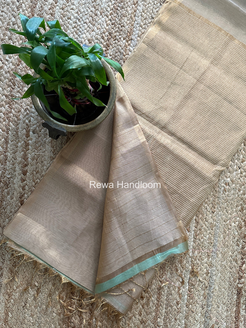 Maheshwari Beige Tissue Saree TS026