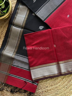 Maheshwari Maroon-Black Silver Zari Saree-SPS-02