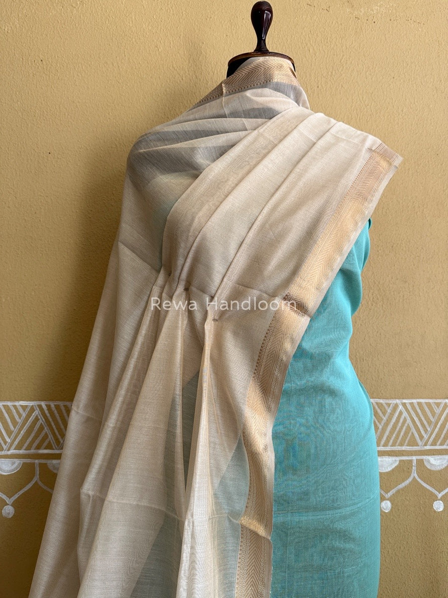 Maheshwari Sea Blue- Beige Tissue Buta Dress Material TPT033