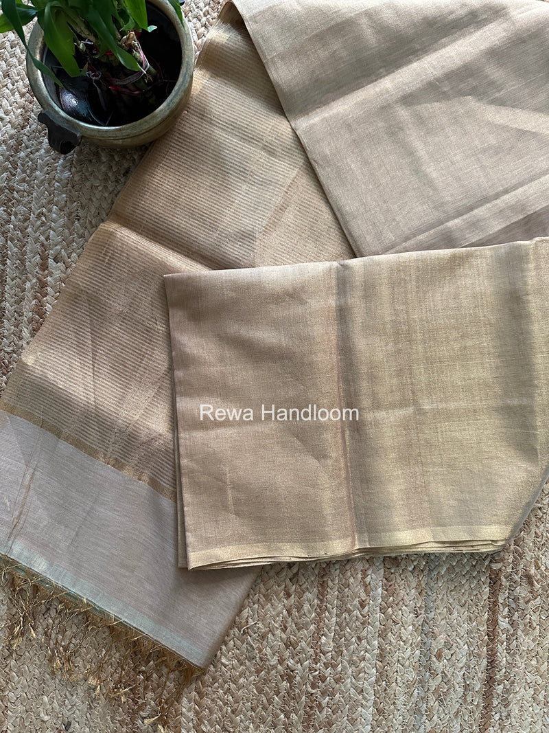 Maheshwari Beige Tissue Saree TS026 Rewa Handloom