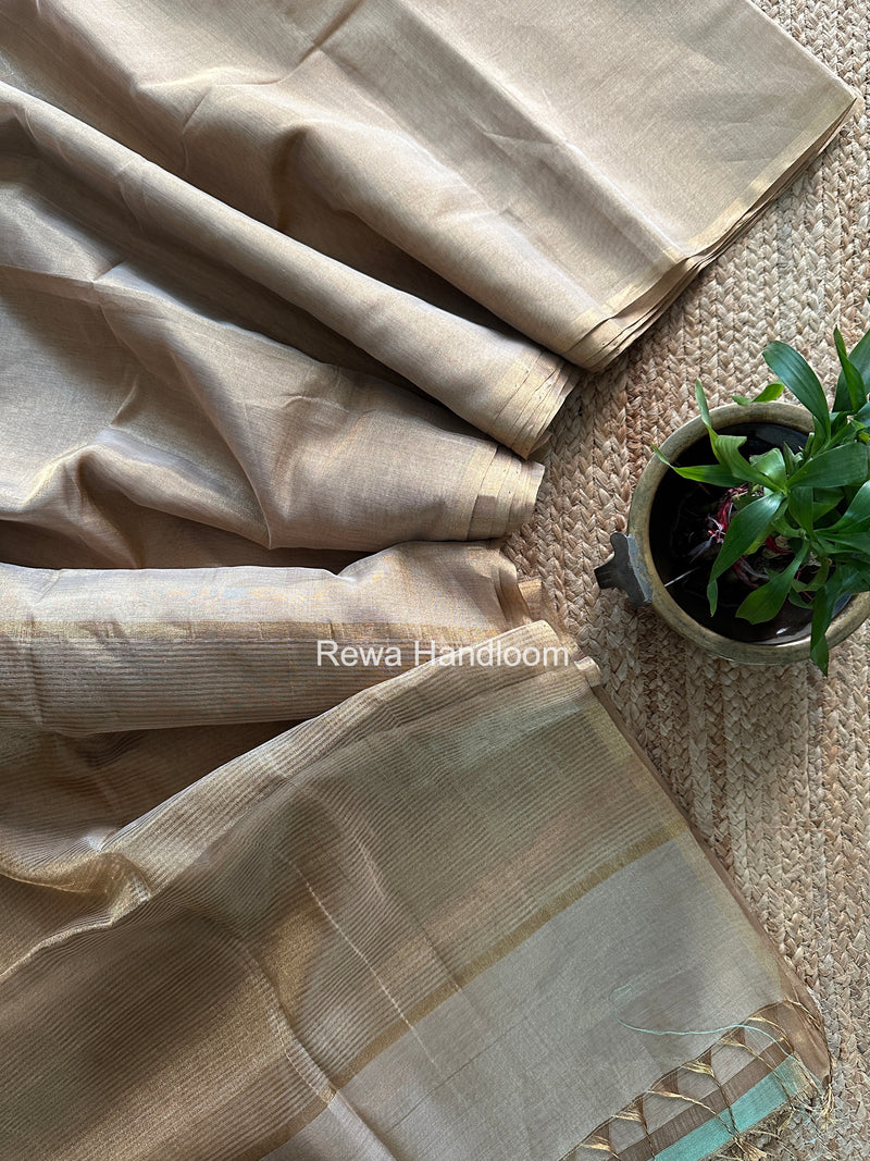 Maheshwari Beige Tissue Saree TS026