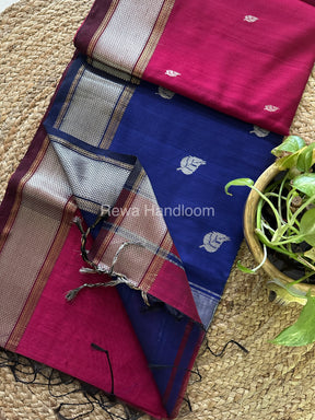 Maheshwari Magenta-Blue Silver Zari Saree-SPS-01