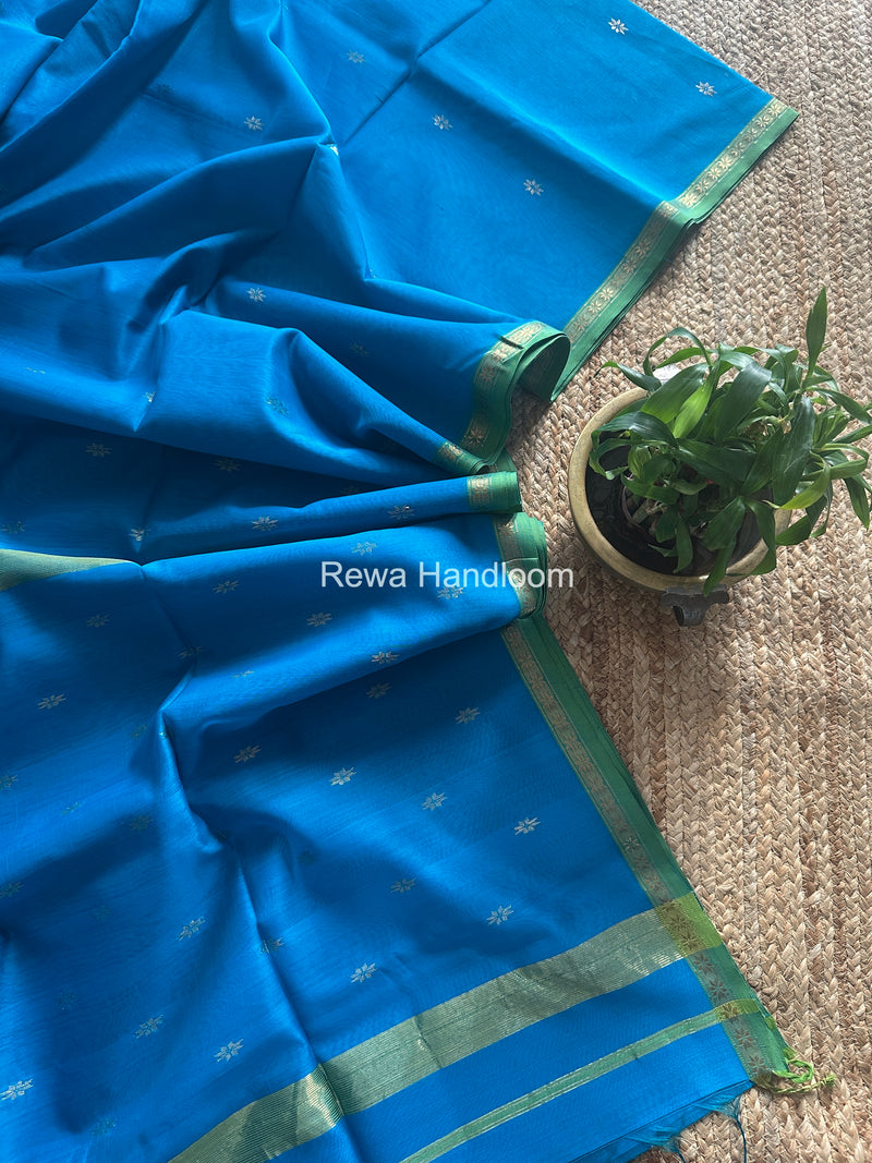 Deep Sky Blue Star Butti Maheshwari Saree SSB02