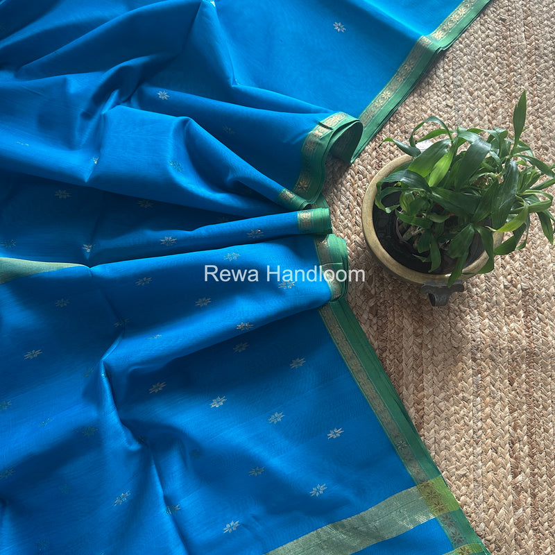Deep Sky Blue Star Butti Maheshwari Saree SSB02