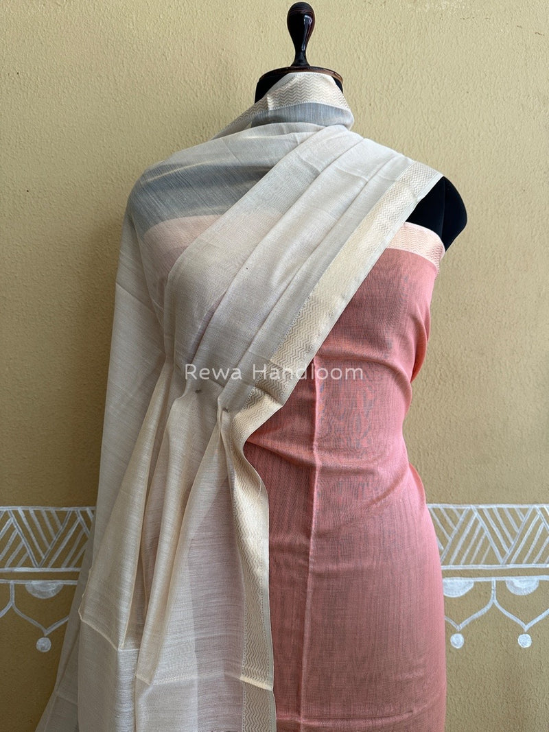 Maheshwari Peach-Off White Tissue Buta Dress Material TPT055