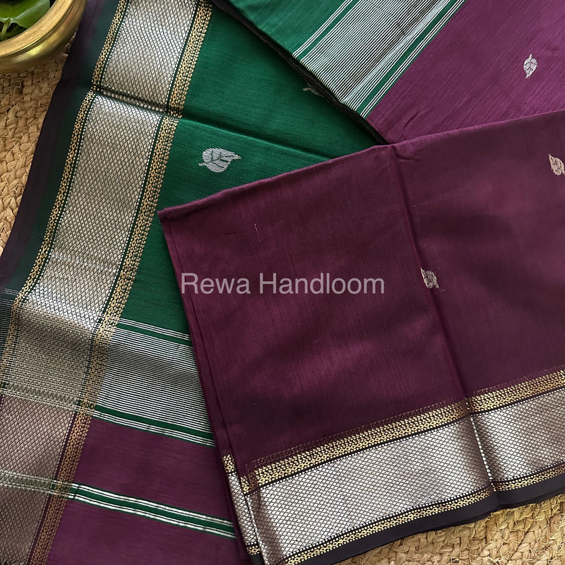 Maheshwari Wine-Bottle Green Silver Zari Saree-SPS-029