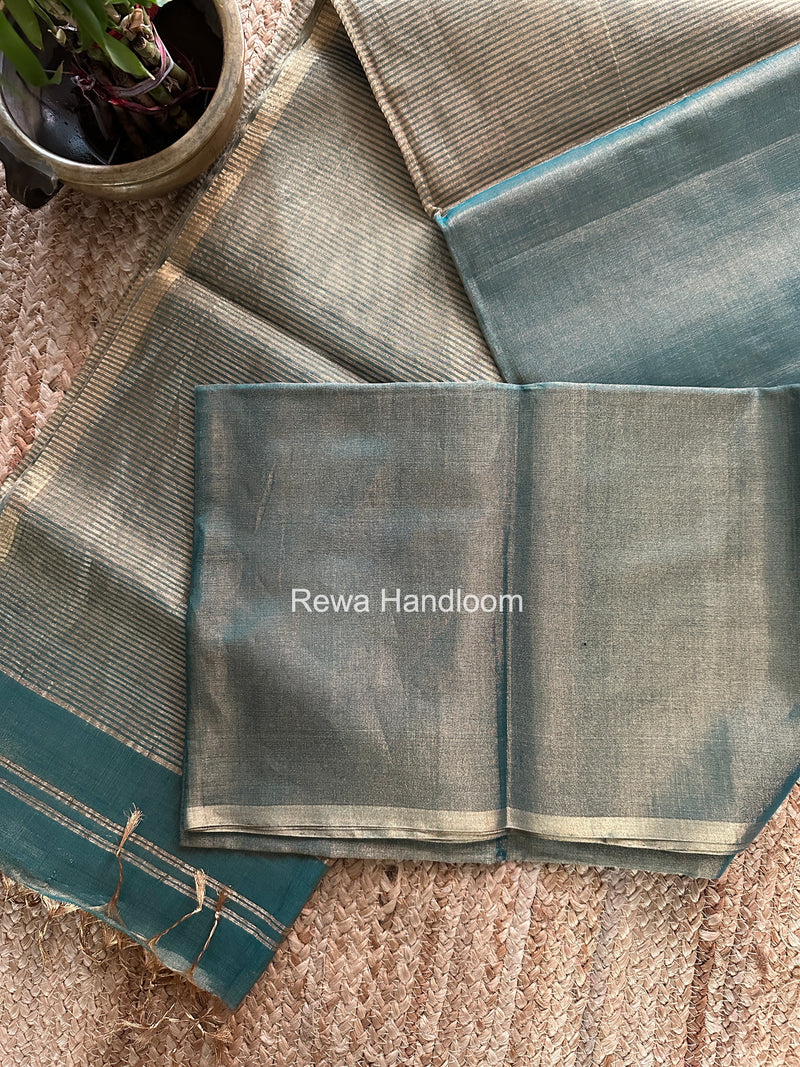 Maheshwari Teal Green Tissue Saree TS057