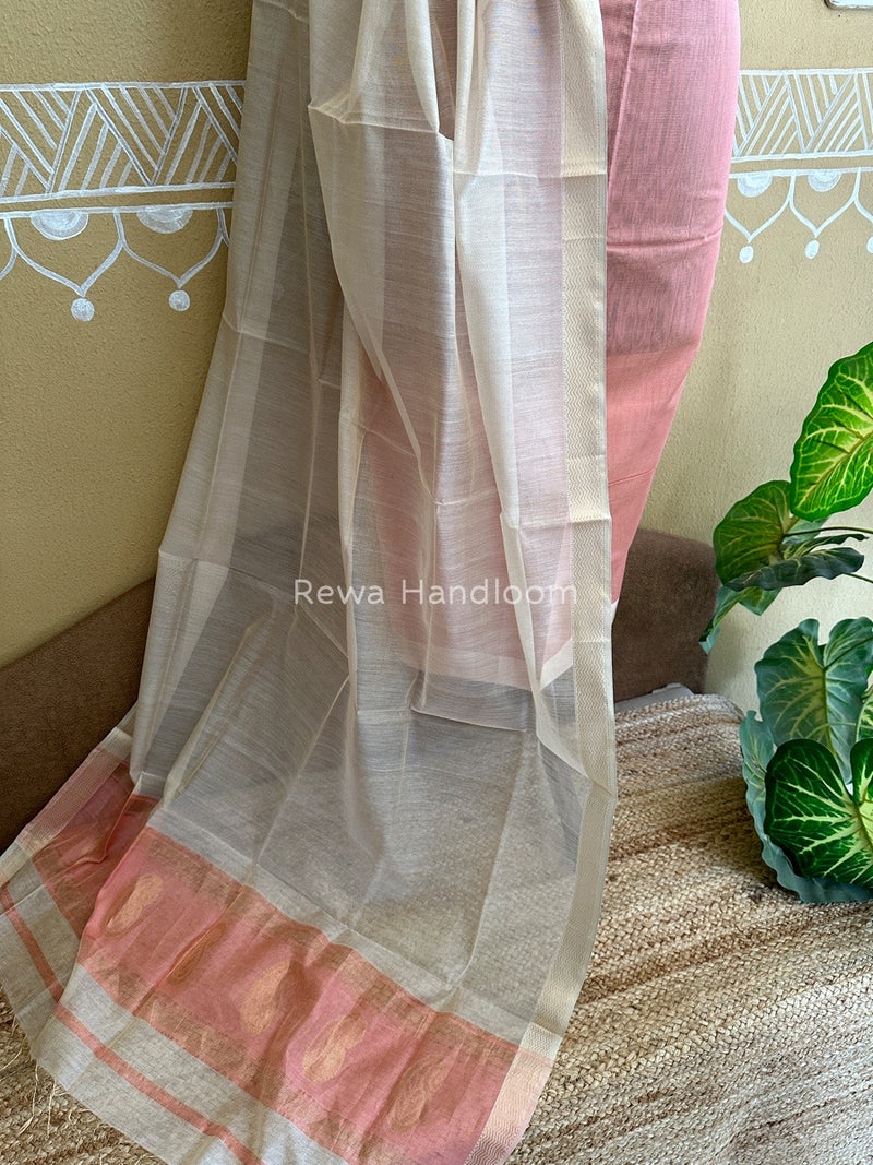Maheshwari Peach-Off White Tissue Buta Dress Material TPT055