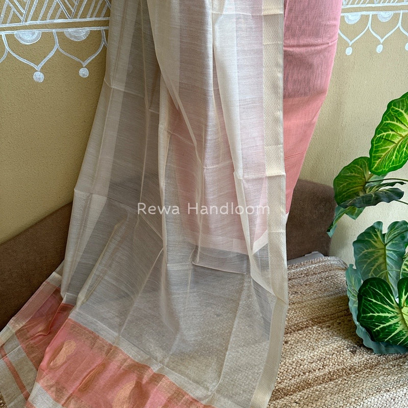 Maheshwari Peach-Off White Tissue Buta Dress Material TPT055