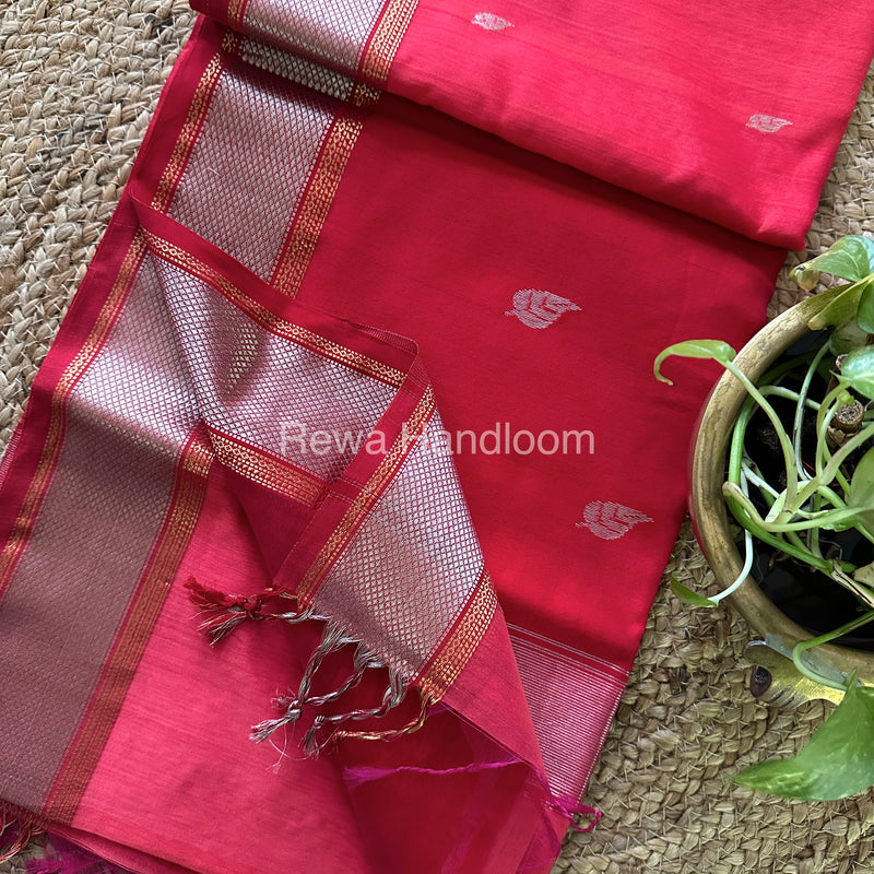 Maheshwari Dark Peach-Rani Pink Silver Zari Saree-SPS-028