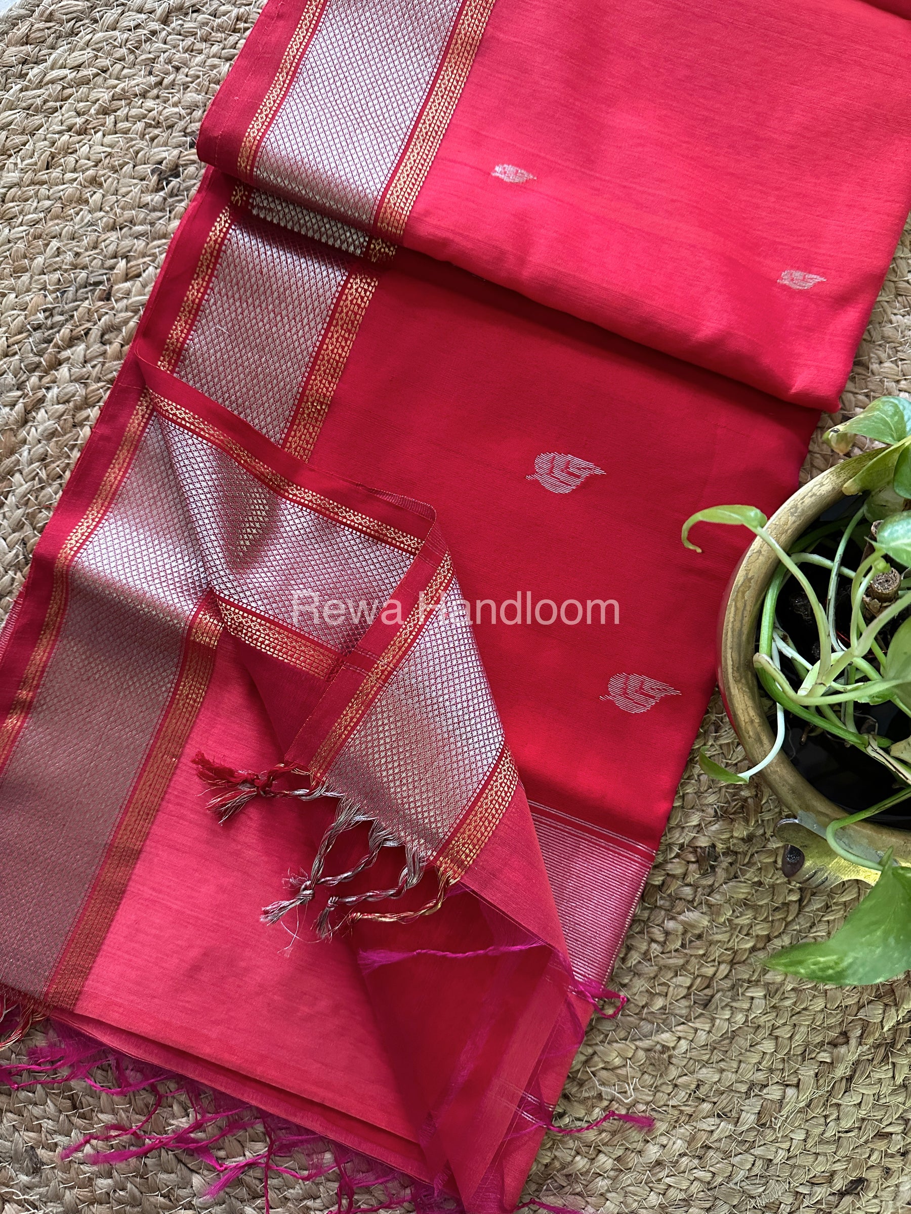 Maheshwari Dark Peach-Rani Pink Silver Zari Sarees-SPS-028