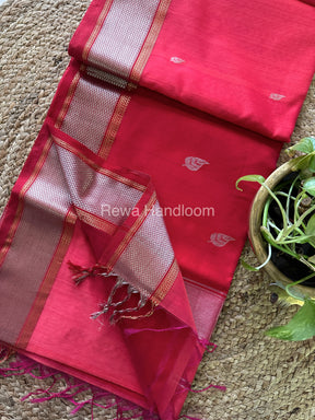 Maheshwari Dark Peach-Rani Pink Silver Zari Sarees-SPS-028