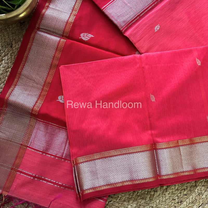Maheshwari Dark Peach-Rani Pink Silver Zari Saree-SPS-028