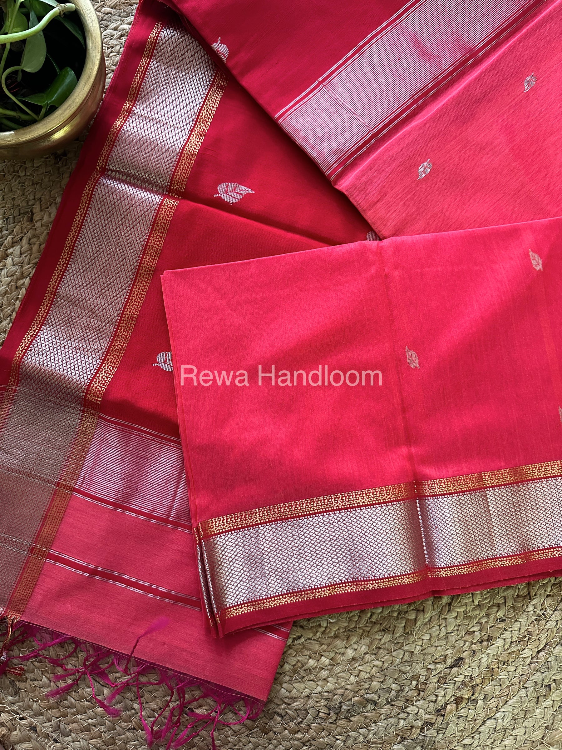 Maheshwari Dark Peach-Rani Pink Silver Zari Sarees-SPS-028