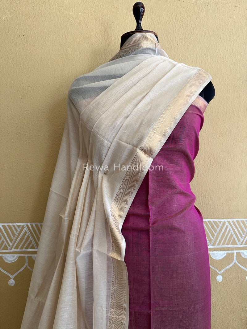 Maheshwari Magenta-Off White Tissue Buta Dress Material TPT054