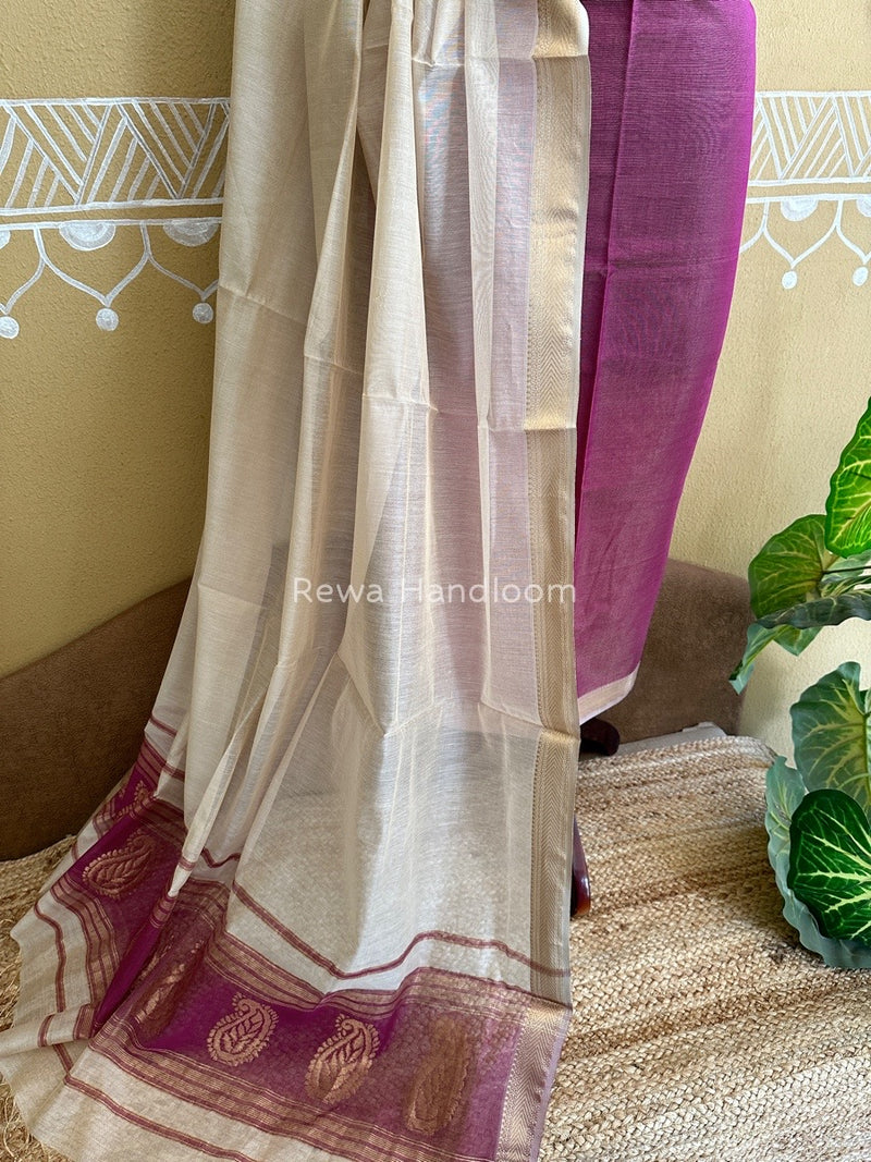 Maheshwari Magenta-Off White Tissue Buta Dress Material TPT054