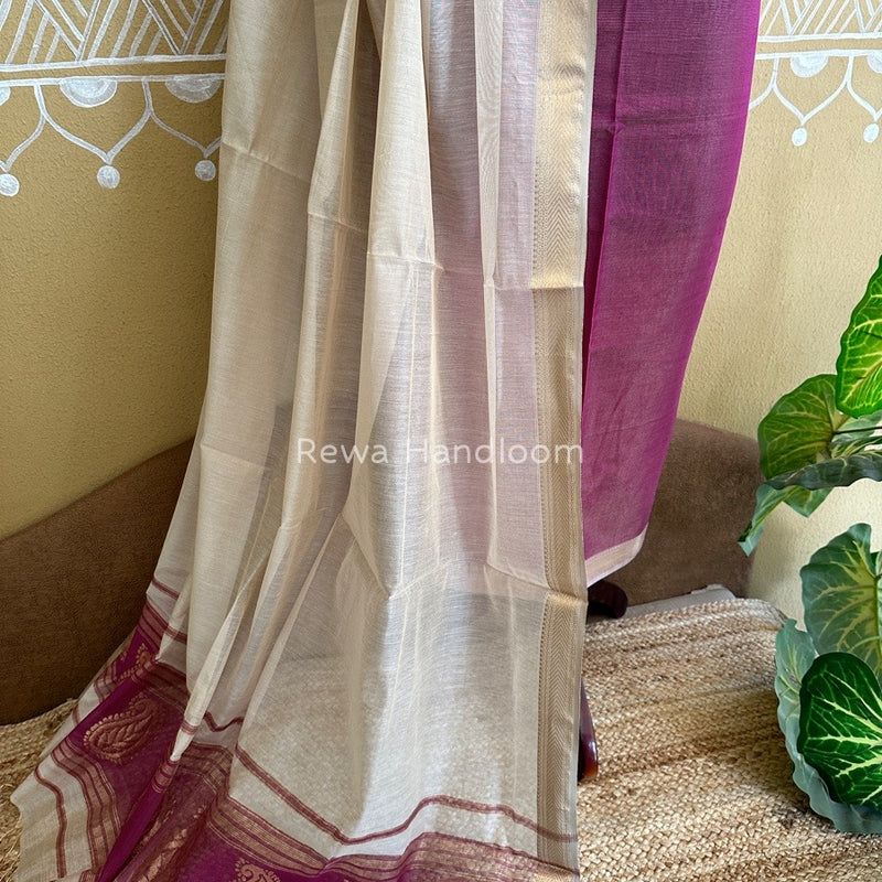 Maheshwari Magenta-Off White Tissue Buta Dress Material TPT054