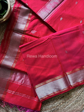 Maheshwari Pink Silver Zari Sarees-SPS-027